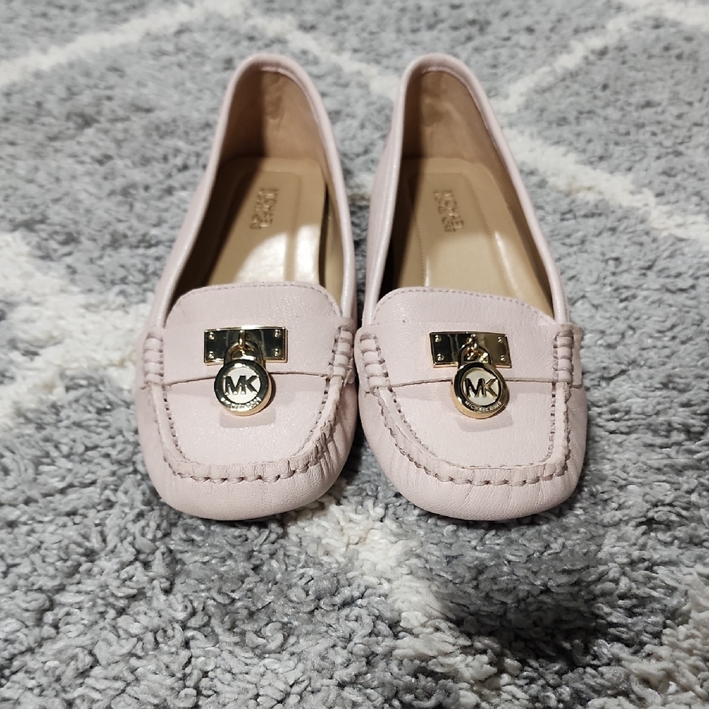 Michael Kors Pink Leather Loafers with Gold Hardware